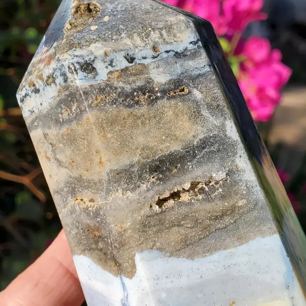 Ocean Jasper Blue Pink Druzy Sea Crystal Tower Point 508 grams